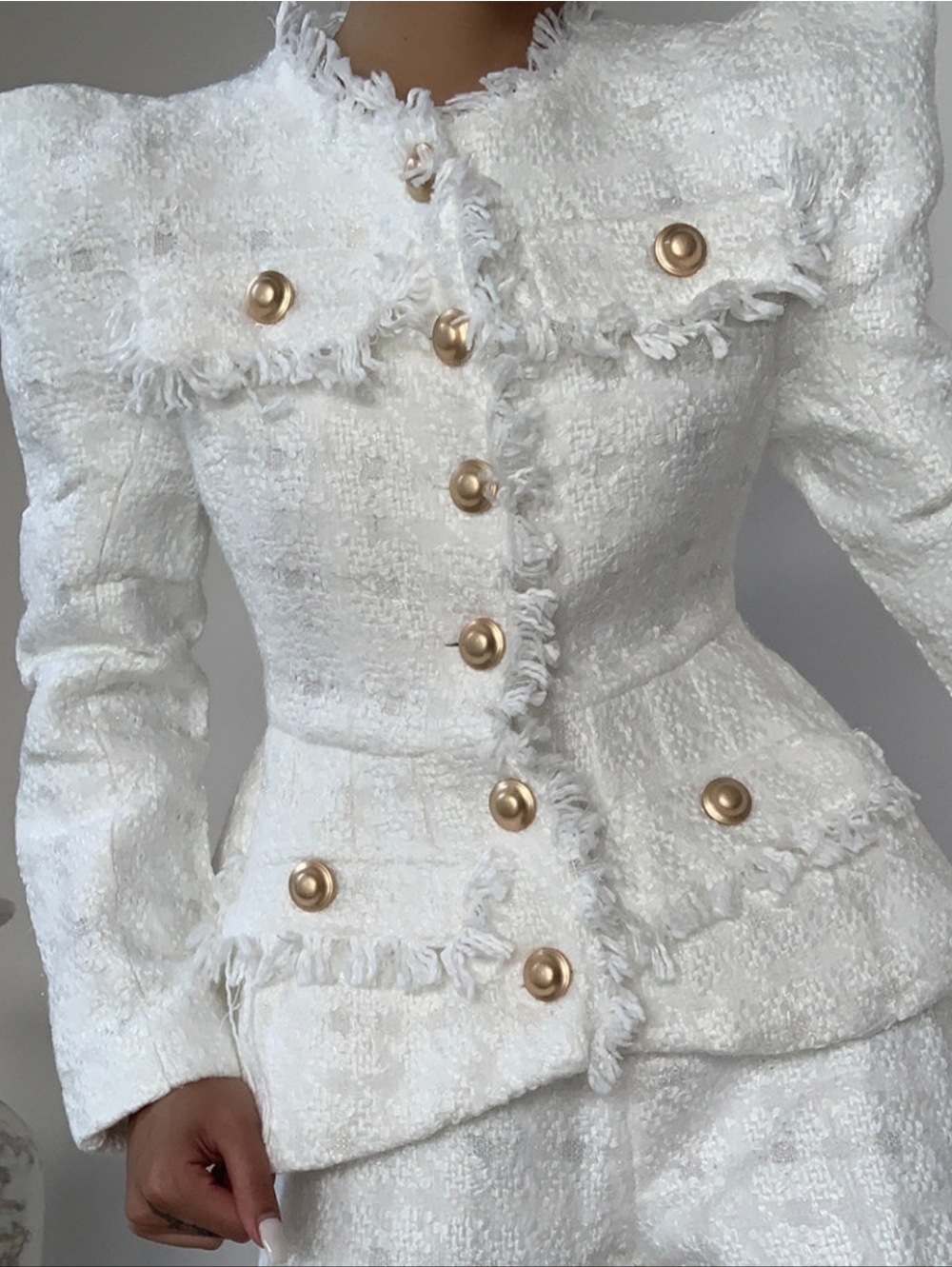 Textured White Tweed Blazer. Size M. Matching Shorts Sold Separately.